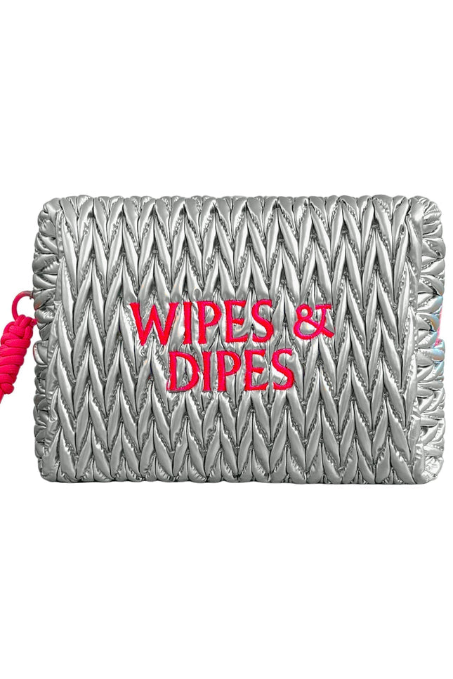 Silver LillyLovesLTD cosmetic wash bag with zip closure, compact design, and sleek silver finish for storing wipes and toiletries.
