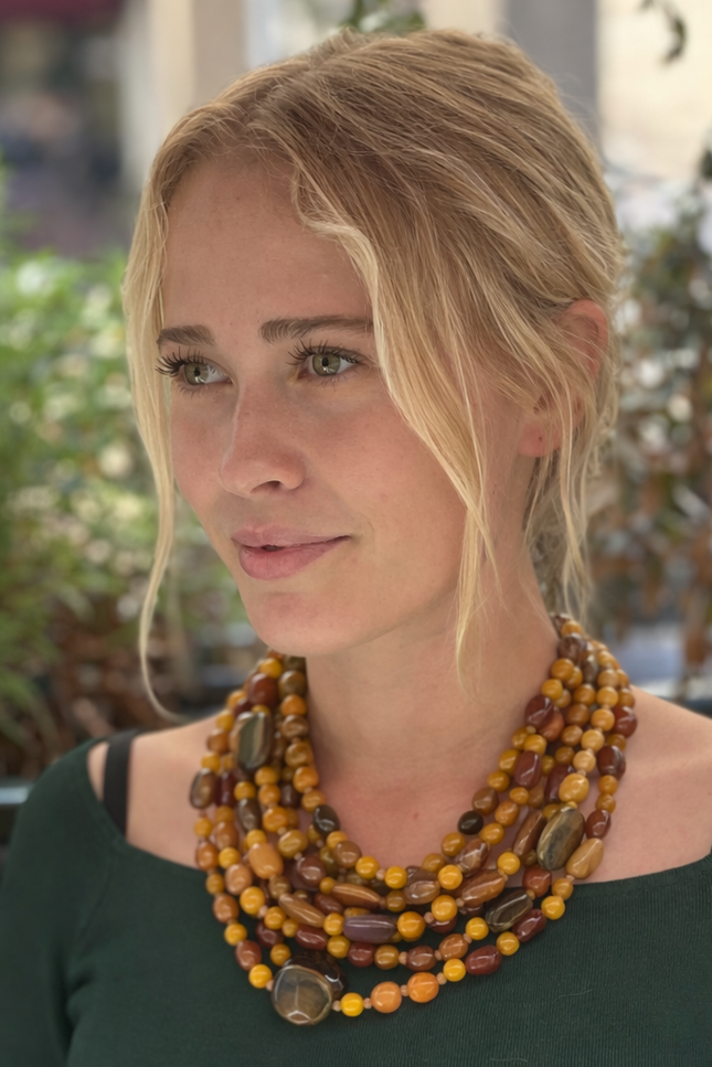 Michael Nash Jewelry | Otilia Multi Strand Shades Of Amber And Tortoise Resin Beads