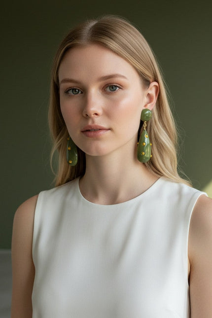 Kathryn Olive And Yellow Polka Dot Drop Earring