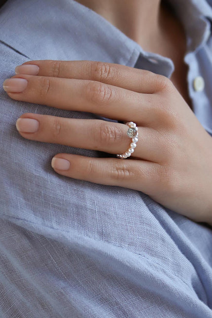 Pas de Marque | Freshwater pearl aquamarine ring Reine