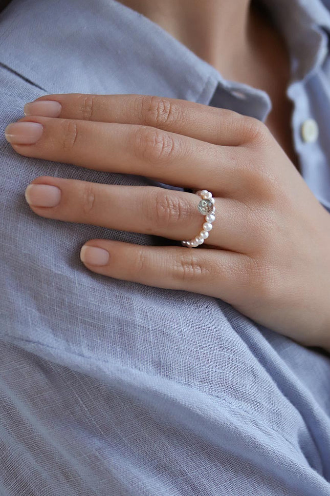Pas de Marque | Freshwater pearl aquamarine ring Reine