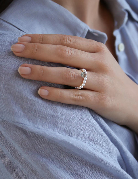 Pas de Marque | Freshwater pearl aquamarine ring Reine