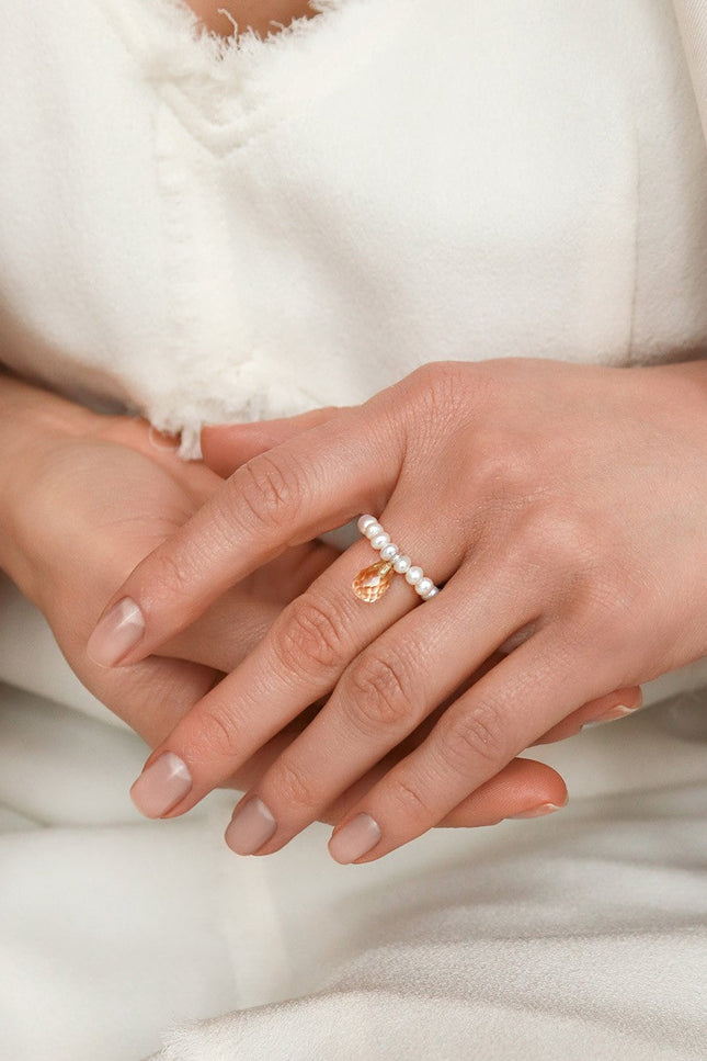 Pas de Marque | Freshwater pearl citrine ring Reine
