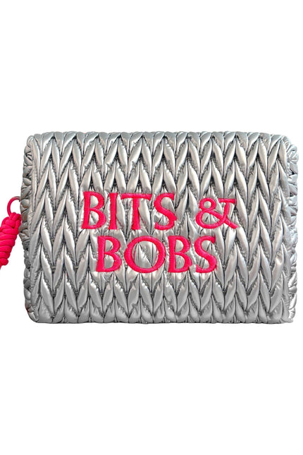 Silver LillyLovesLTD Bits & Bobs cosmetic wash bag with a sleek, compact design and zipper closure for toiletries and makeup storage.