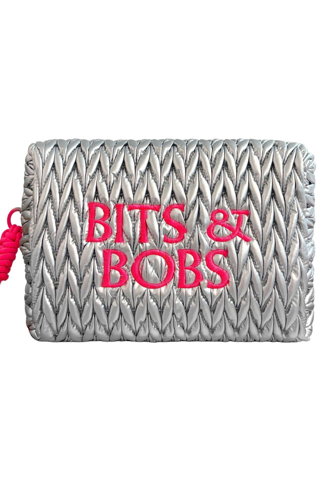 Silver LillyLovesLTD Bits & Bobs cosmetic wash bag with a sleek, compact design and zipper closure for toiletries and makeup storage.