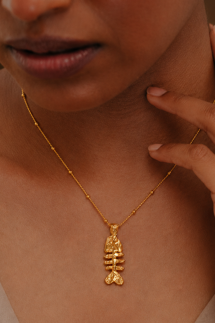 Arvino | Fish Bone Necklace in 925 Sterling Silver-Gold Finish