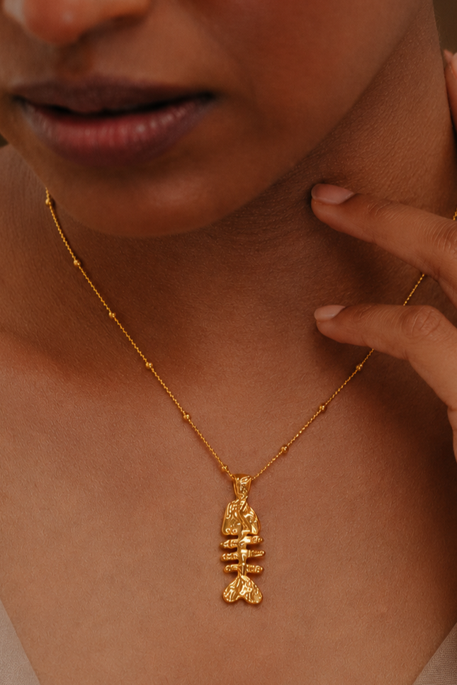Arvino | Fish Bone Necklace in 925 Sterling Silver-Gold Finish