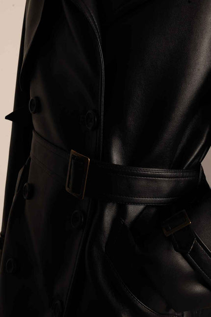 faux leather black trench coat