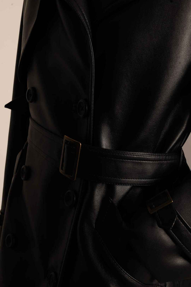 faux leather black trench coat