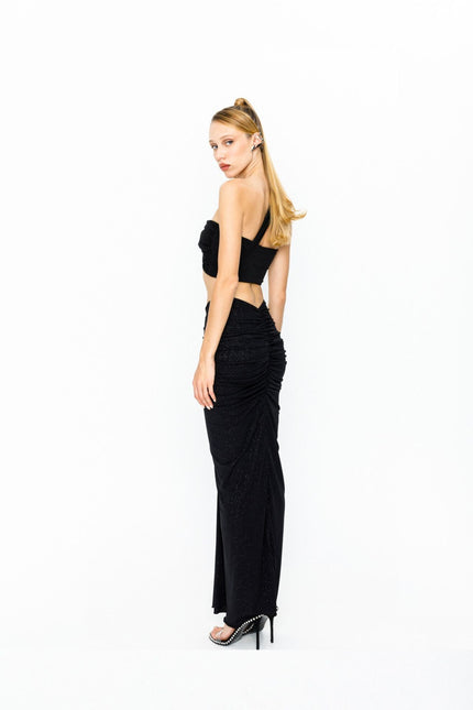 Say no more I Sirena Glitter Black Skirt & Bandeau Top Set