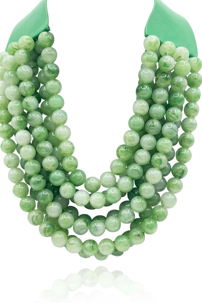 Michael Nash Jewelry | Isadora Multi-Strand Jade Green Resin Necklace With Vegan Adjustable Clasp