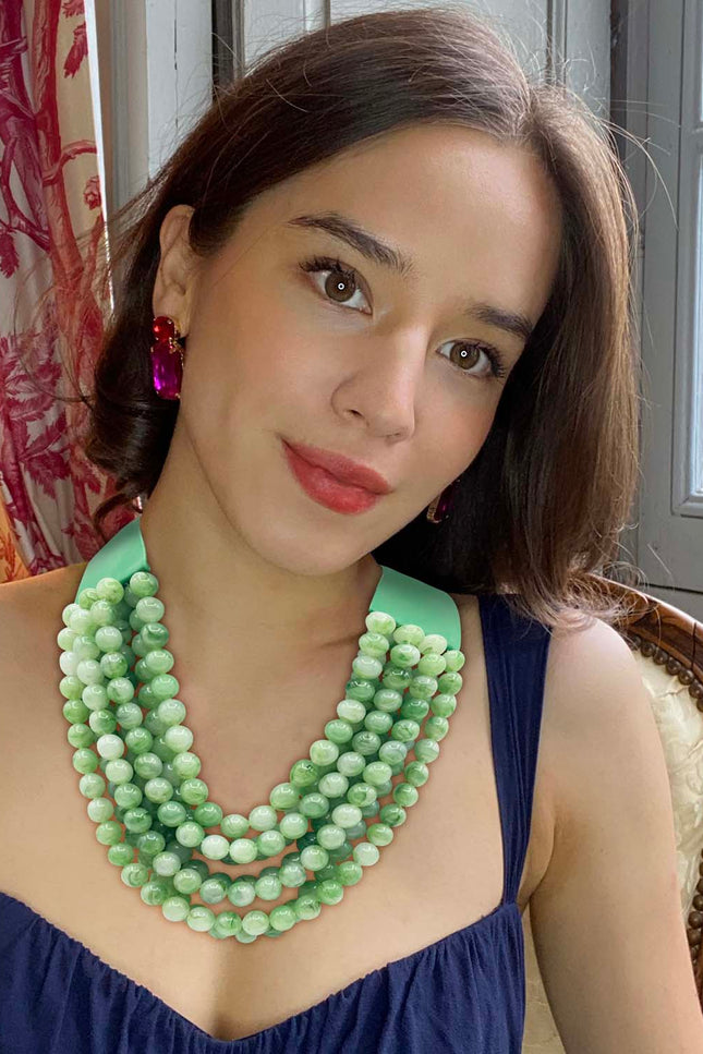 Michael Nash Jewelry | Isadora Multi-Strand Jade Green Resin Necklace With Vegan Adjustable Clasp