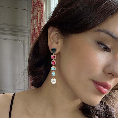 Michael Nash Jewelry | Multi Color And Pearl Drop Hanging Earrings