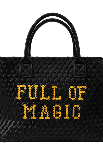 Lilly Loves Vegan Full Of Magic handbag, stylish black vegan leather handbag with gold hardware, compact and versatile for everyday use.
