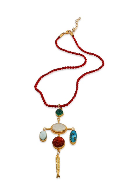 Necklace with colorful pendant on a white background