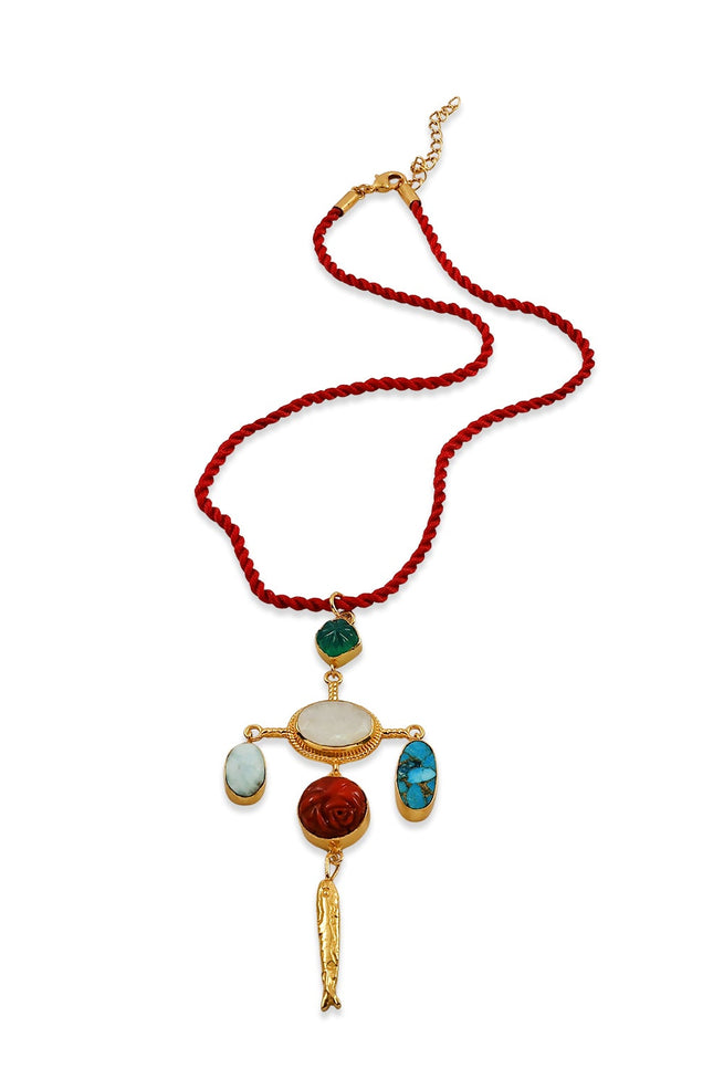 Necklace with colorful pendant on a white background