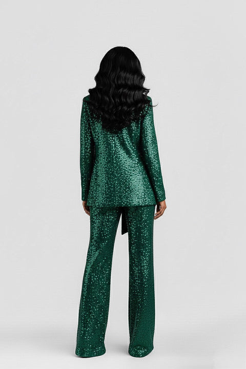 Anitabel | TIA GREEN SEQUIN HIGH LOW BLAZER WITH BELT