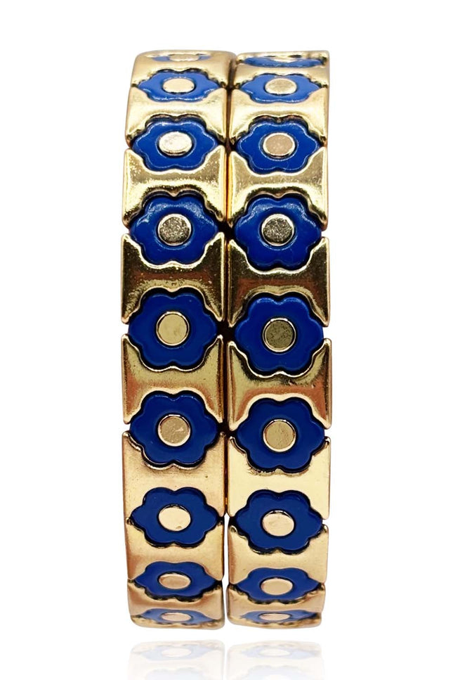 Michael Nash Jewelry | Mirella Navy And Gold Enamel Two-Strand Elasticized Bracelets