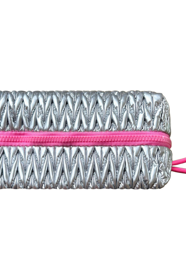 Lillyloves squishy silver makeup bag, a stylish wash bag with a soft, plush texture and compact design for cosmetics storage.