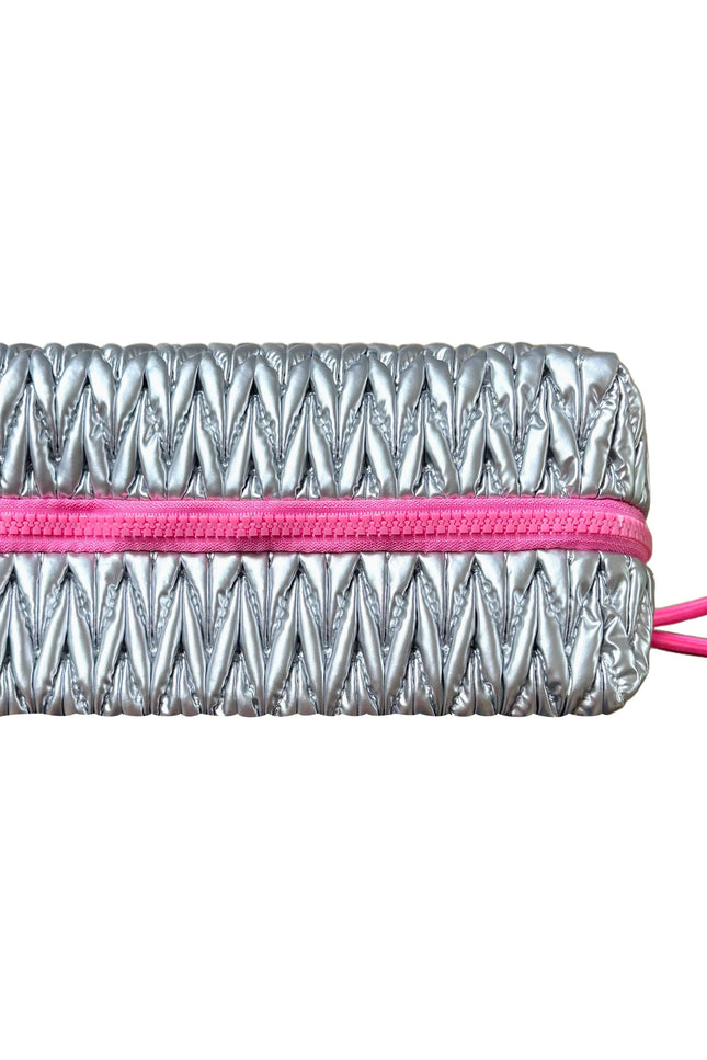 Lillyloves squishy silver makeup bag, a stylish wash bag with a soft, plush texture and compact design for cosmetics storage.