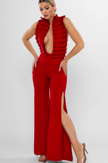 Antoninias | Spodnie Cleo Wide Leg truskawkowo-czerwone