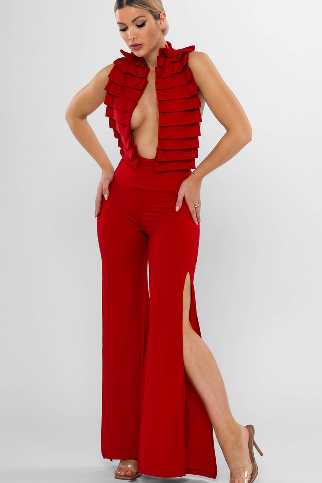 Antoninias | Cleo Wide Leg trousers strawberry red