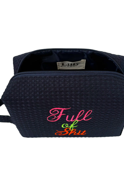 Navy Lillyloves Full Of Shit washbag with zipper closure, made of durable material, ideal for travel and toiletries storage.
