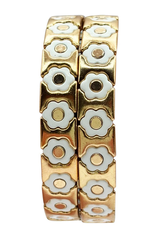 Michael Nash Jewelry | Mirella White And Gold Enamel Two-Strand Elasticized Bracelets