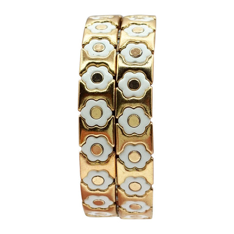 Michael Nash Jewelry | White  And Gold Enamel Two-Strand Elasticized Bracelets