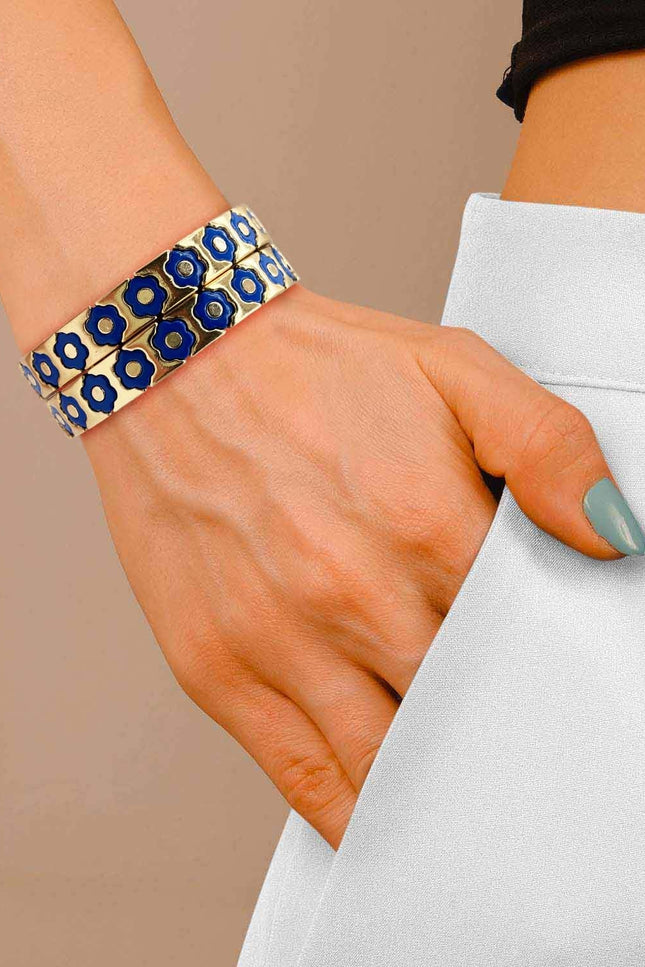 Michael Nash Jewelry | Mirella Navy And Gold Enamel Two-Strand Elasticized Bracelets