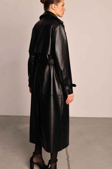 faux leather black trench coat