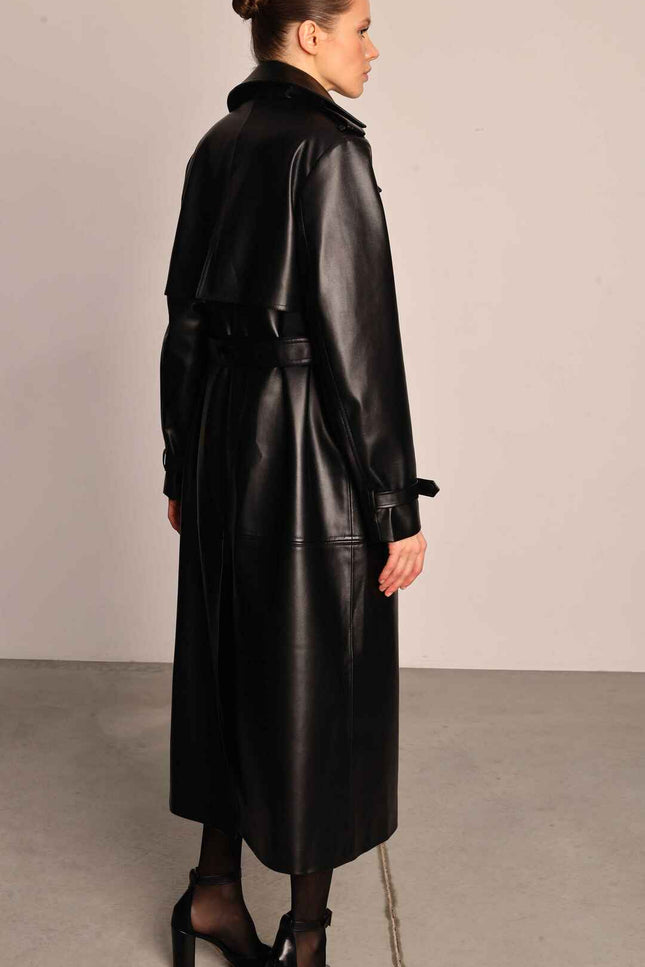 faux leather black trench coat