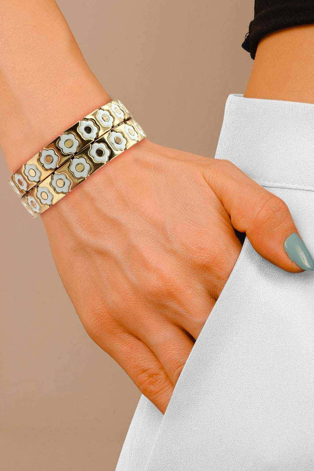 Michael Nash Jewelry | Mirella White And Gold Enamel Two-Strand Elasticized Bracelets