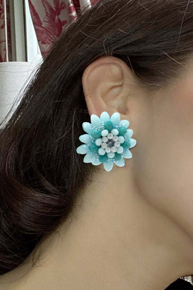 Michael Nash Jewelry | Mirabelle Light Blue Button Faceted Glass Bead Clip On Earring