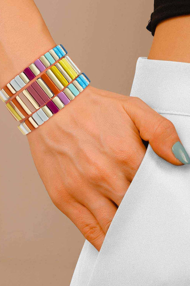 Michael Nash Jewelry | Miria Multi Pastel And Bright Enamel Stretch Three Piece Bracelet Set