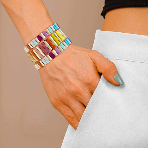 Michael Nash Jewelry | Multi Pastel And Bright Enamel Stretch Three Piece Bracelet Set