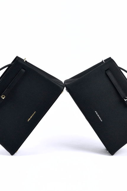 Black atelier galin cube lock handbag with silver hardware and brand logo gold bag 