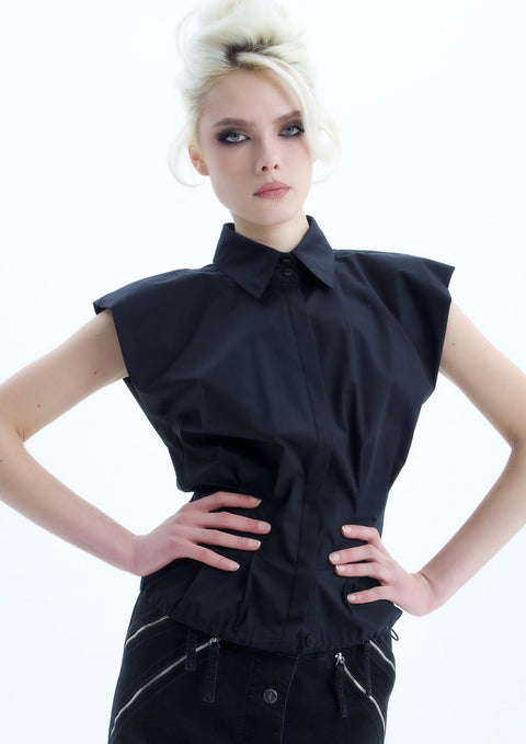 Ramune Piekautaite I FITTED BLOUSE WITH CAP SLEEVE BLACK