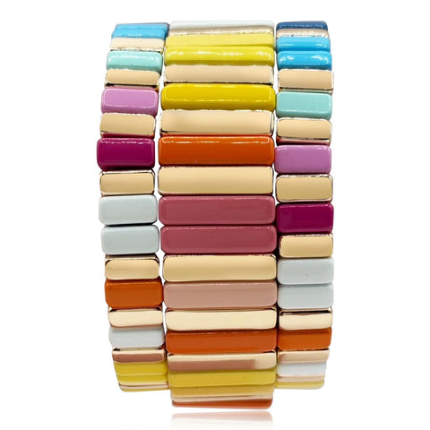 Michael Nash Jewelry | Multi Pastel And Bright Enamel Stretch Three Piece Bracelet Set