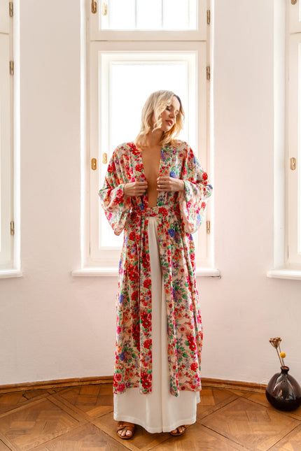 Maoconcept | Długie kimono z wiskozy w kolorowe kwiaty