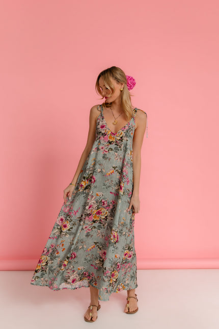 Maoconcept | Sukienka maxi z wiskozy w kolorowe kwiaty