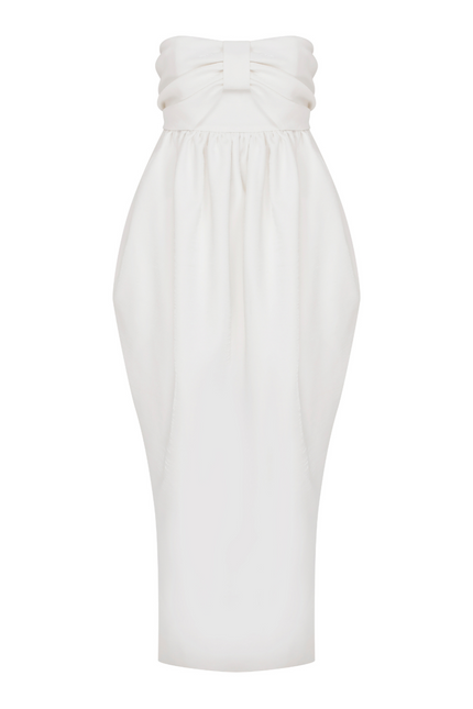 Nazli Ceren | Jeanne Balloon Midi Dress in Blanc de Blanc