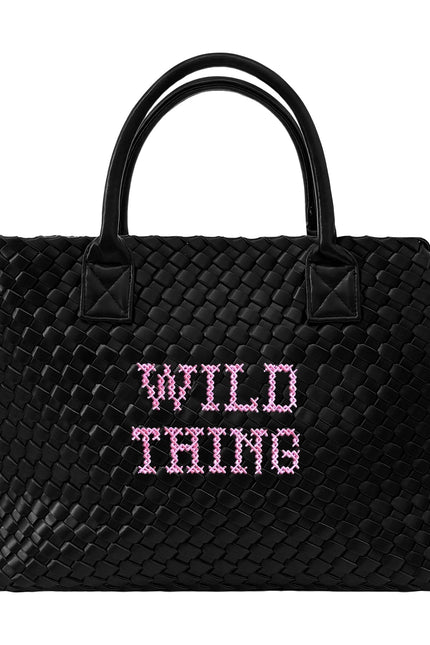 Wild Thing Vegan Woven Handbag by Lilly Loves, showcasing a stylish, eco-friendly handbag with woven design and leather accents.