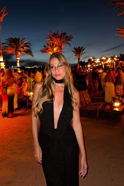 Say no more I Coco Lurex Black Maxi Backless Dress