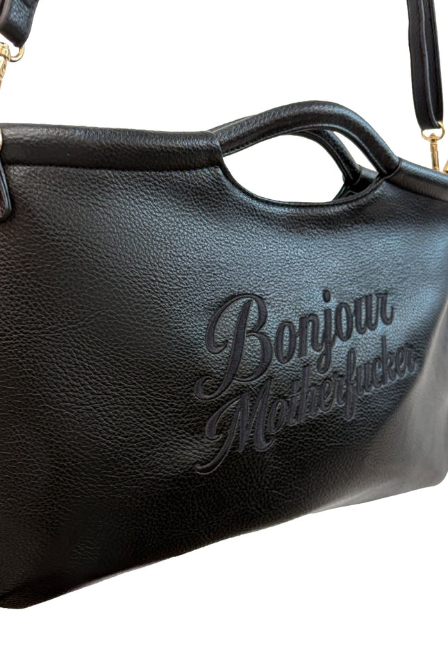 Lilly Loves | Bonjour Motherfucker Black Vegan Leather Clutch