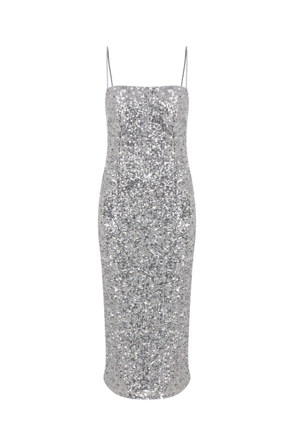 Nazli Ceren | Miles Sequin Midi Dress in Silver Burch
