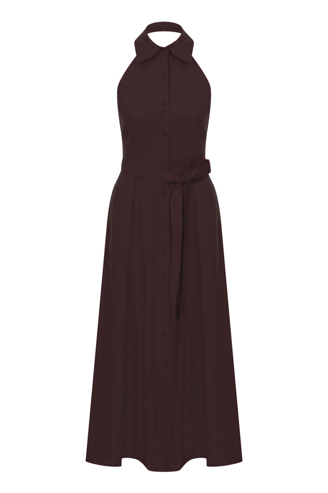 Nazli Ceren | Carrie Linen Midi Dress in Burnt Siena