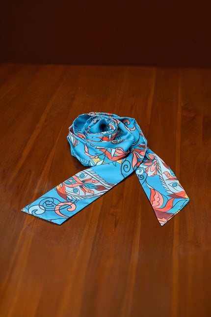 Janara Jones | Blue Floral Paisley Satin Twilly & Scrunchie Set