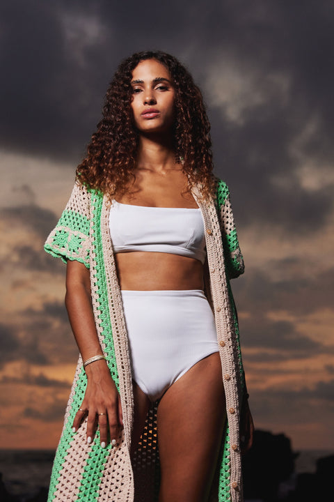 State Of Georgia I THE COVE CROCHET SHIRT DRESS - GREEN STRIPES