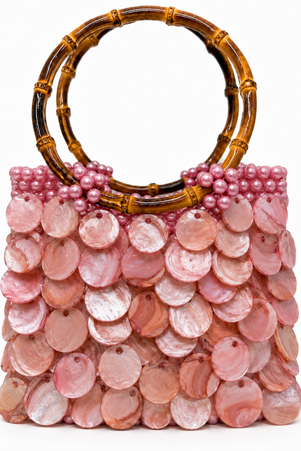 Solea Ballet Atelier Emine elegant natural mother-of-pearl pearl handbag with bamboo handle, handmade couture bag